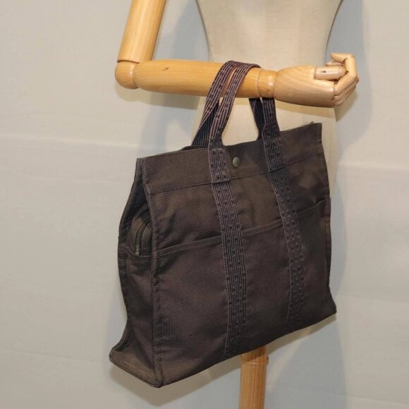 HERMES Her Line MM Hand Bag Canvas Gray Auth - Picture 1 of 16